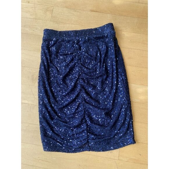 2nd Day NEW women Navy Blue sequin pencil skirt sz 36 (Small) BNWT ruched - Picture 3 of 9